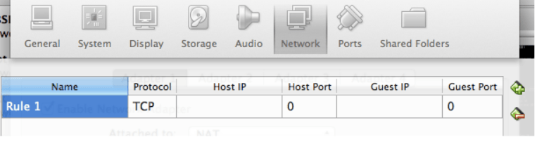 VirtualBox port forwarding selection form 